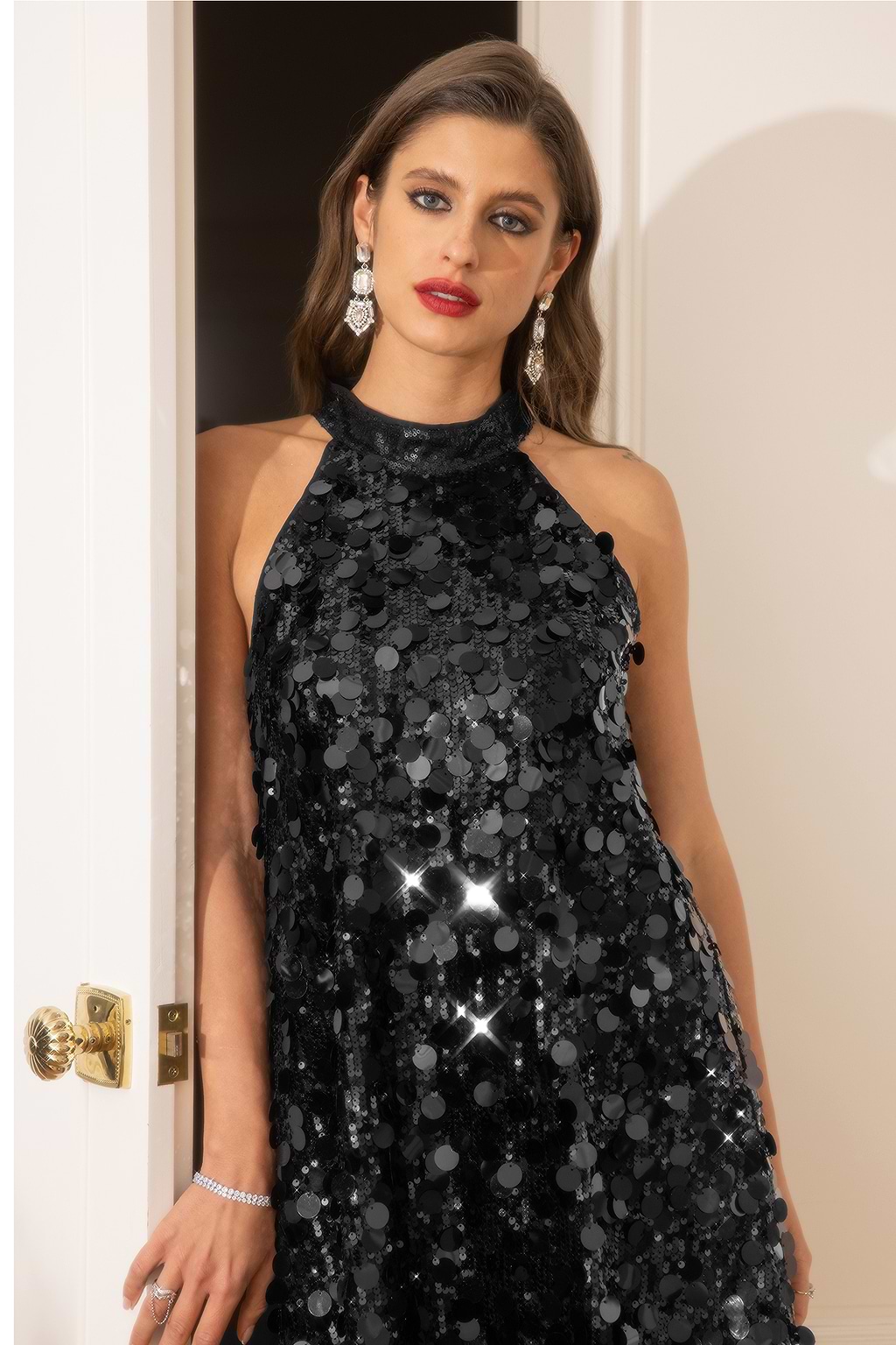 Sequin Halter Neck Mini Dress
