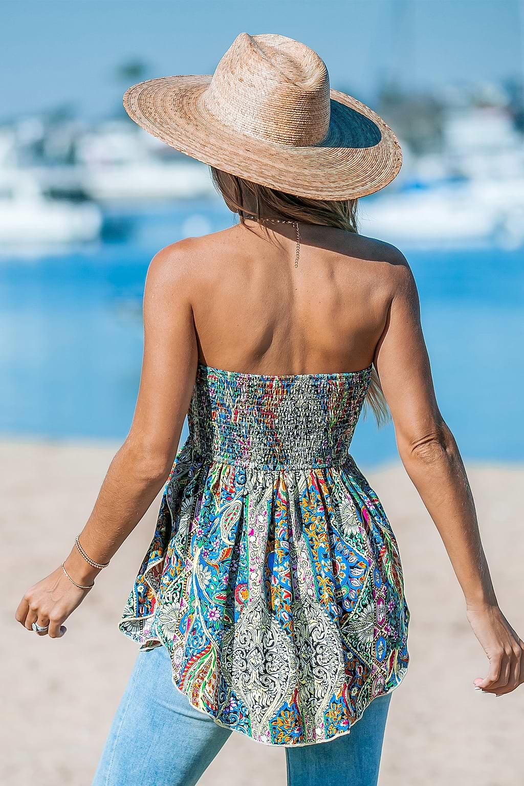 Paisley Smocked Bodice Longline Tube Top