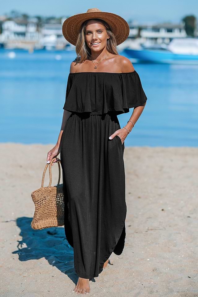 black off the shoulder beach dress Womens Elegant Off Shoulder Maxi Dress: Sexy Loose... From Feeling02,  $29.82 In Bulk