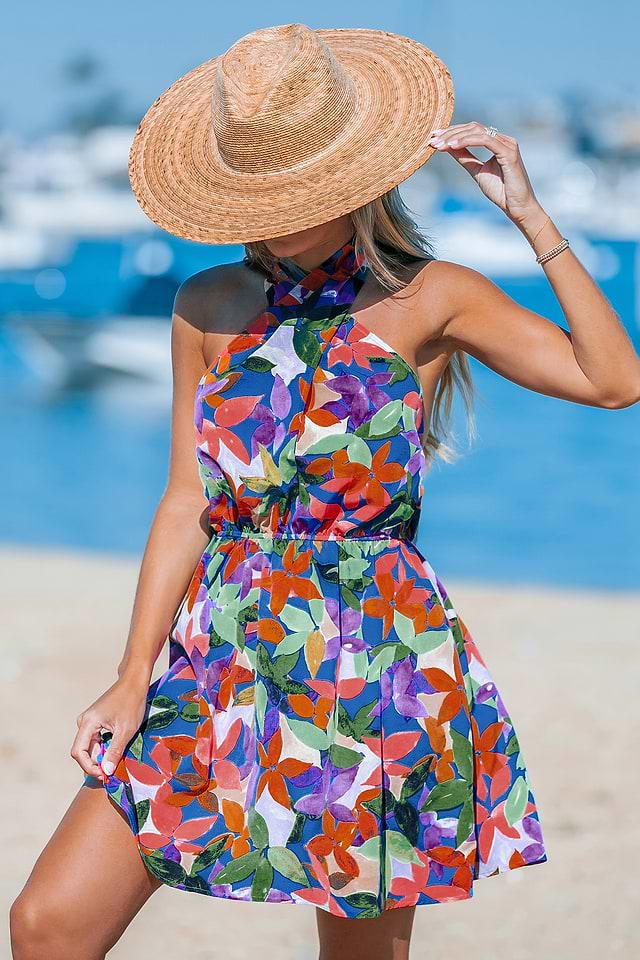 Halter Neck Tropical Mini Dress