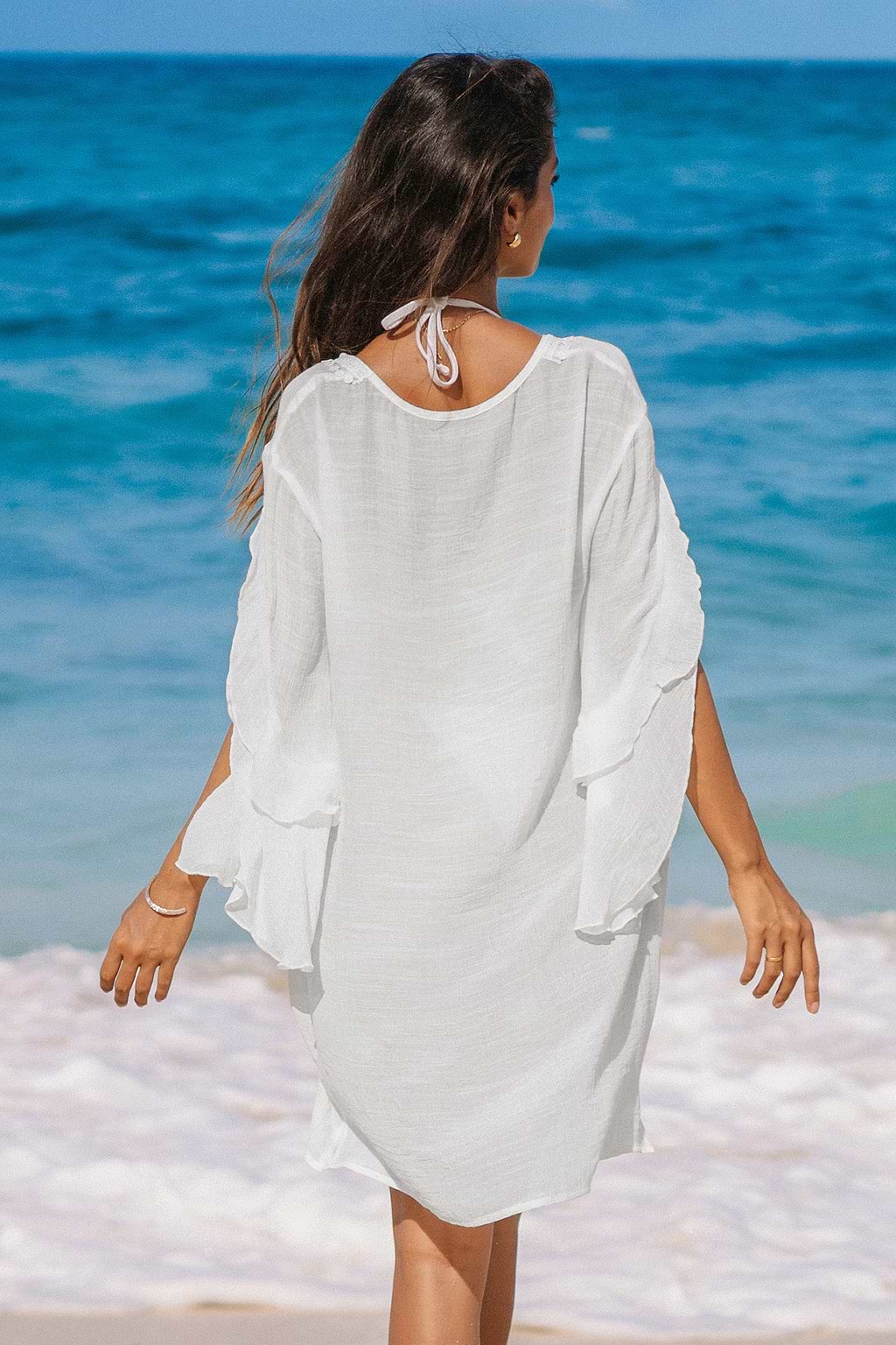 Ruffle Lace Trim Cover-Up Dress