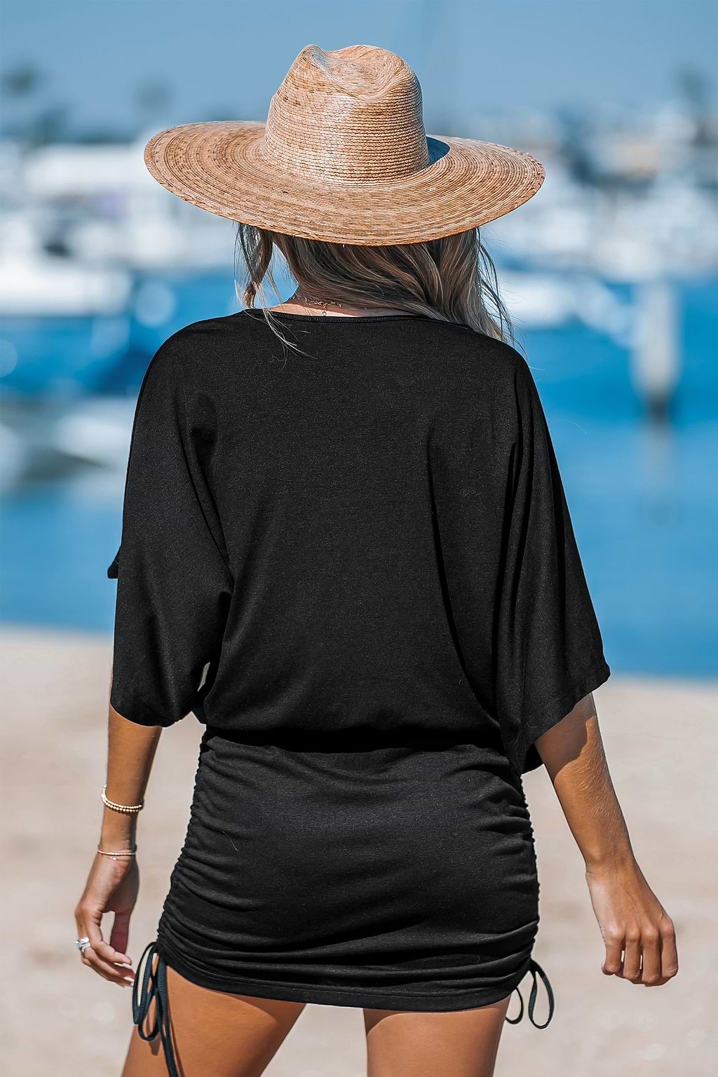 Robe mini en jersey avec manche dolman à nouer sur les côtés