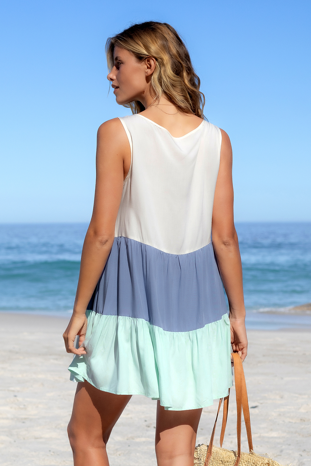 Soft Blue Colorblock Mini Tent Dress