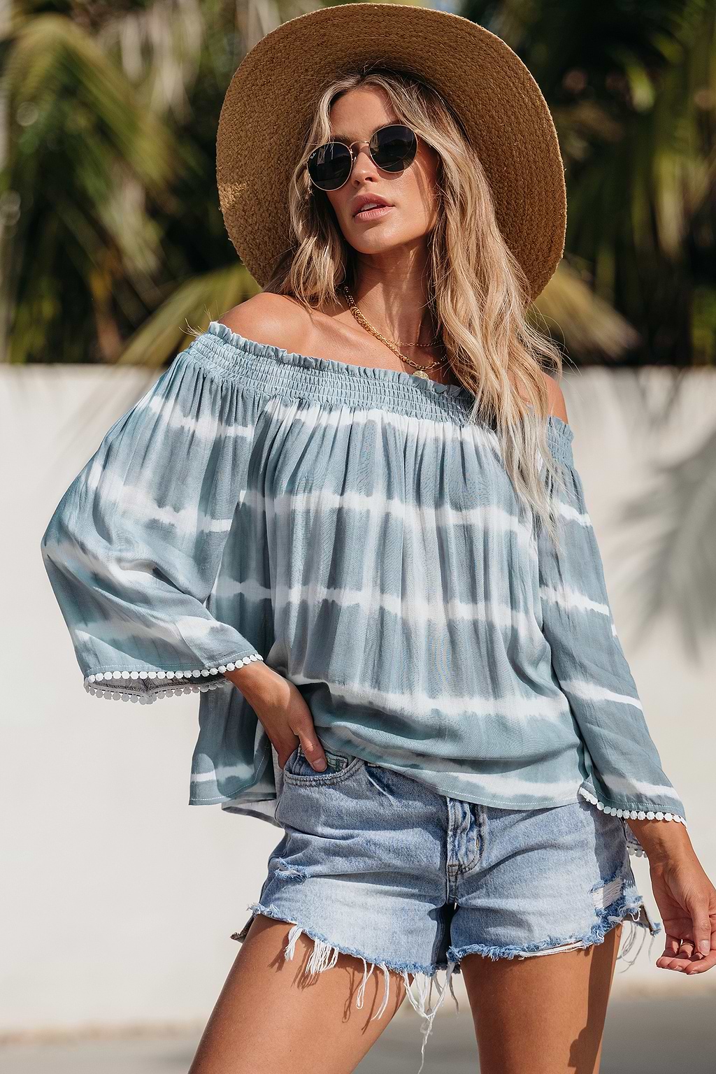 Tie-Dye Stripes Off-Shoulder Top