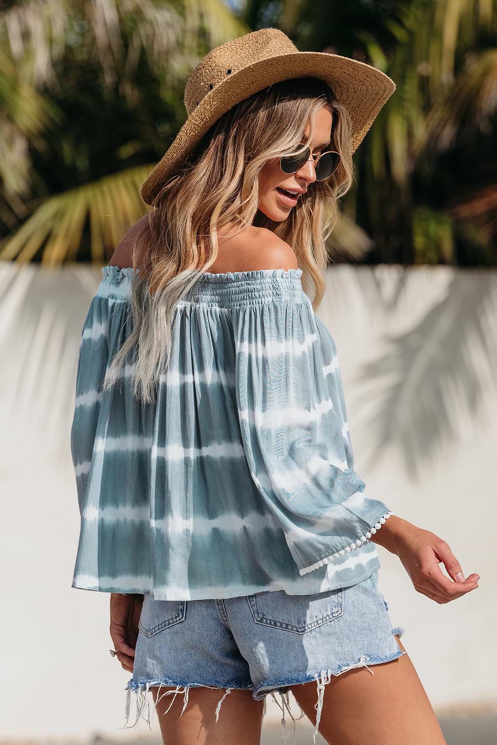 Tie-Dye Stripes Off-Shoulder Top