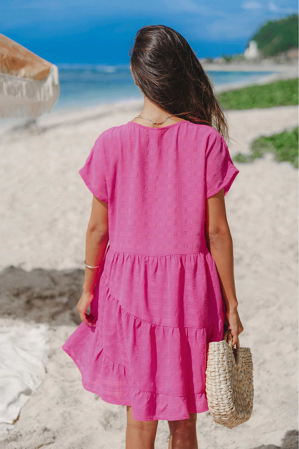 V-Neck Ruched Pink Dress