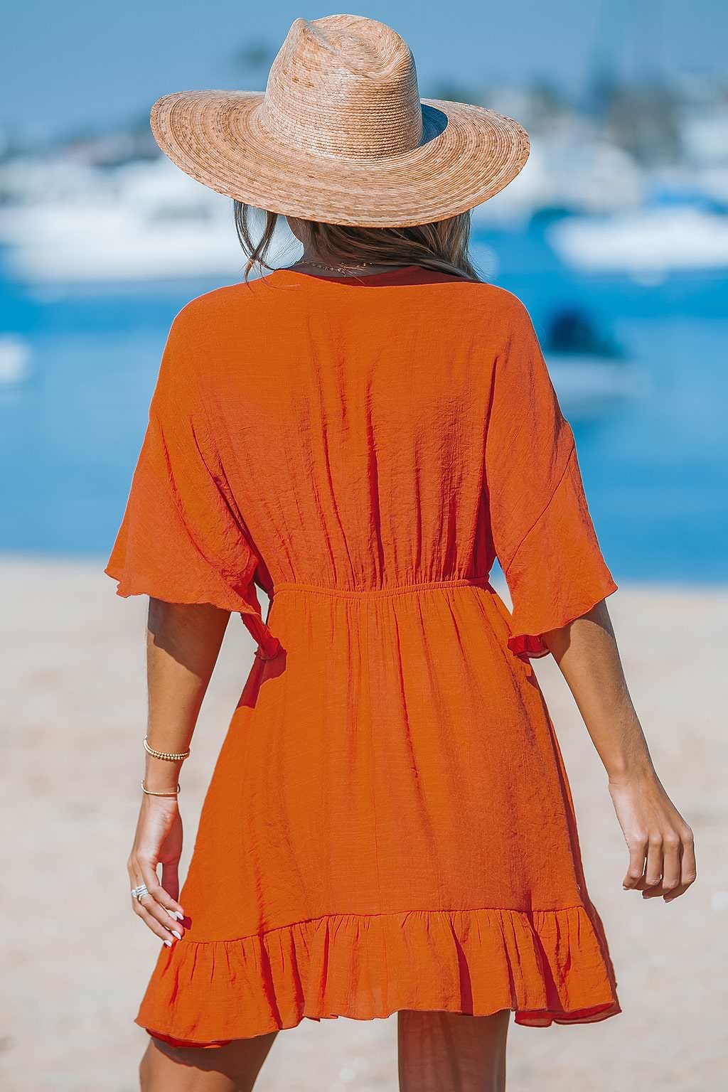 Ruffled Tie Front Mini Cover-Up Dress