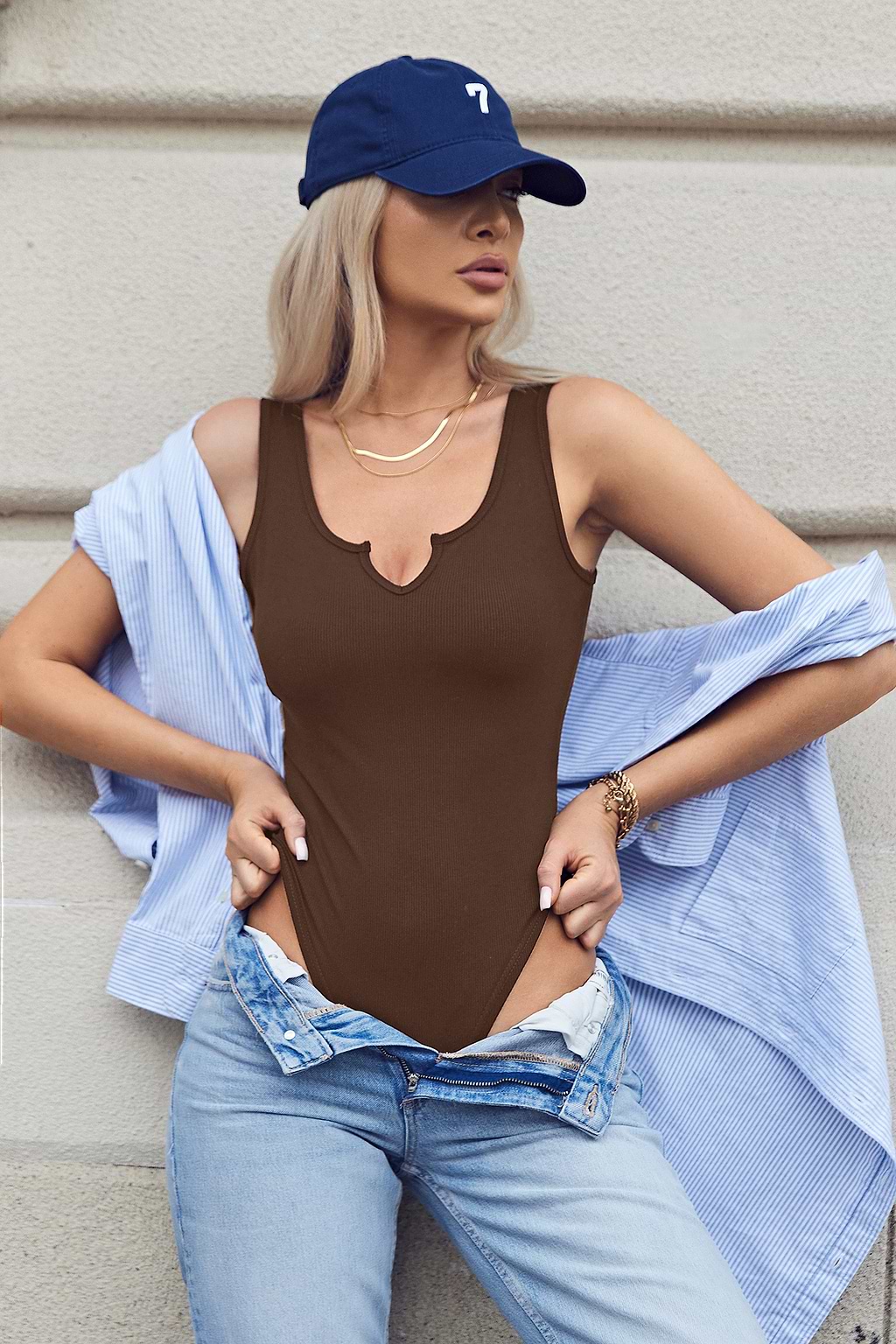 Black Split Round Neck Sleeveless Bodysuit