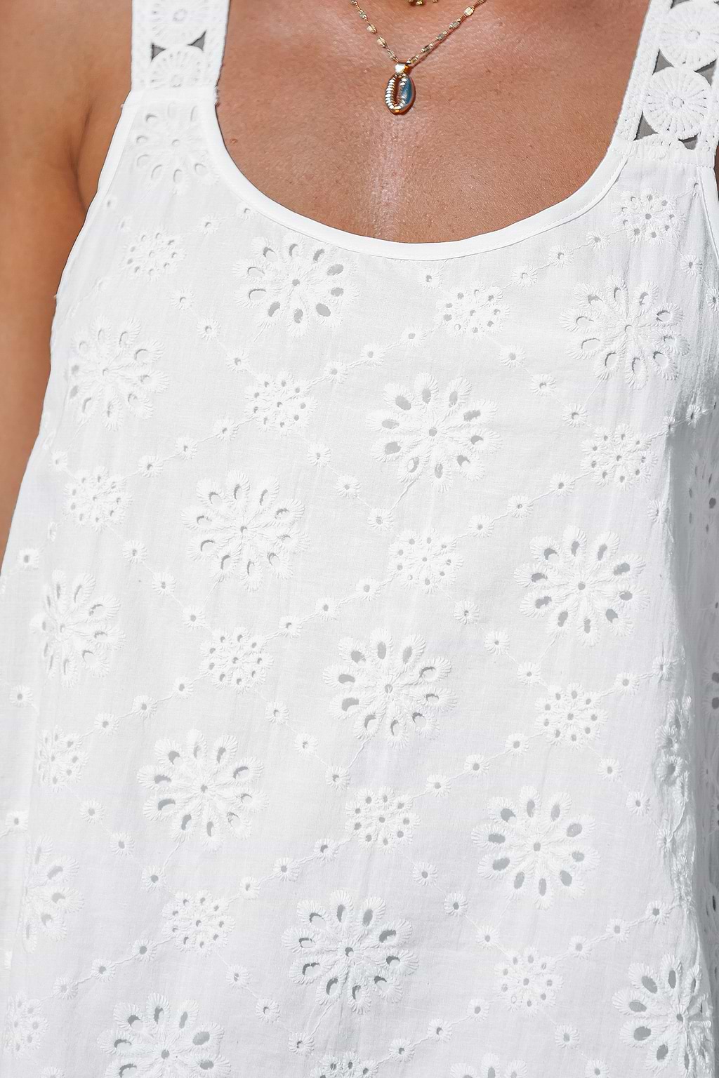 White Scoop Neck Eyelet Tank
