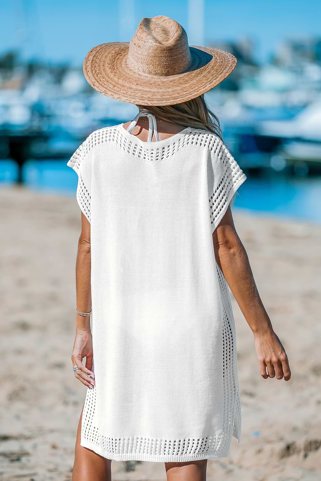 White Cut-Out Knit Cover-Up Dress