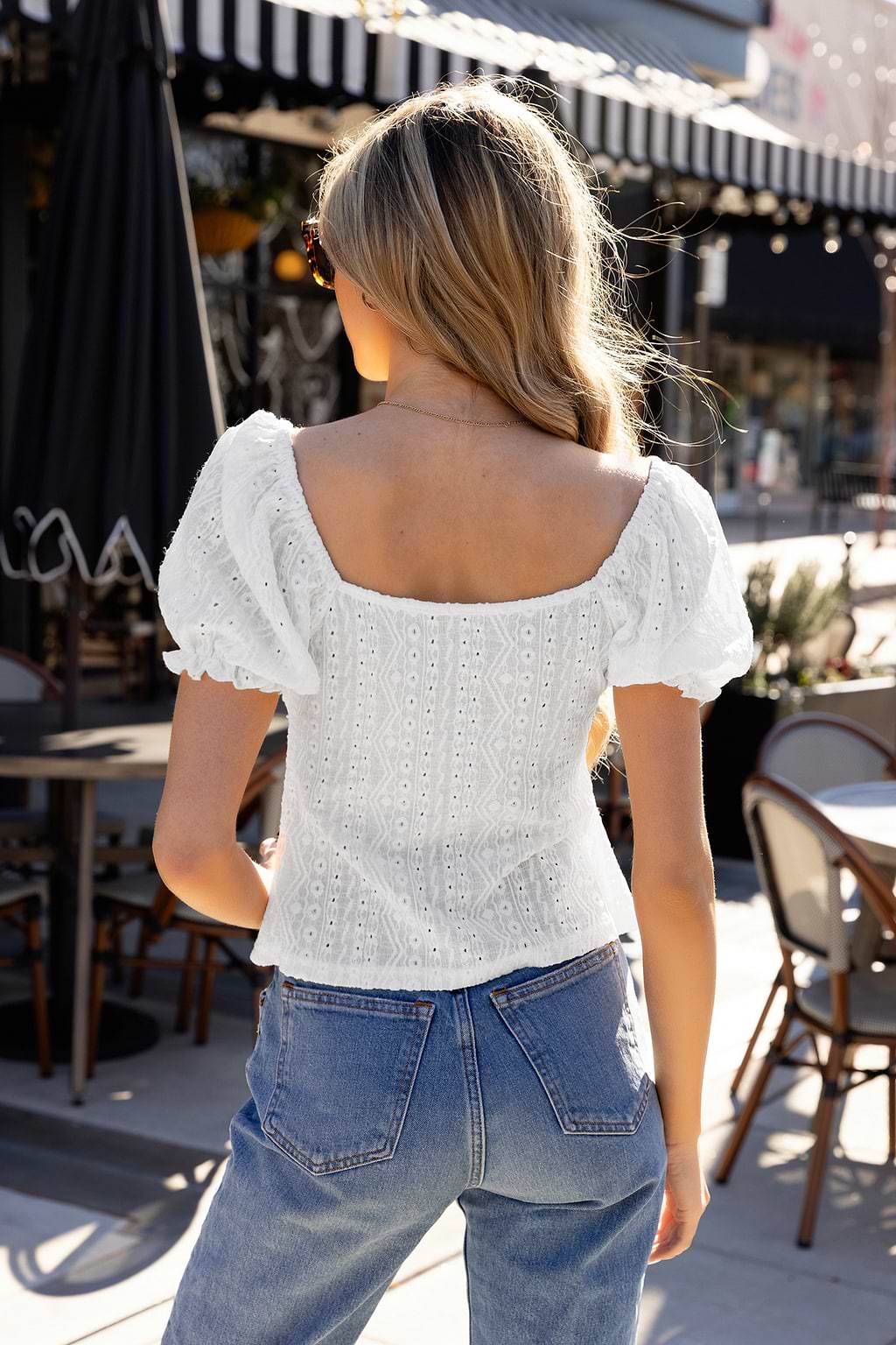 White Sweetheart Puff Sleeve Blouse