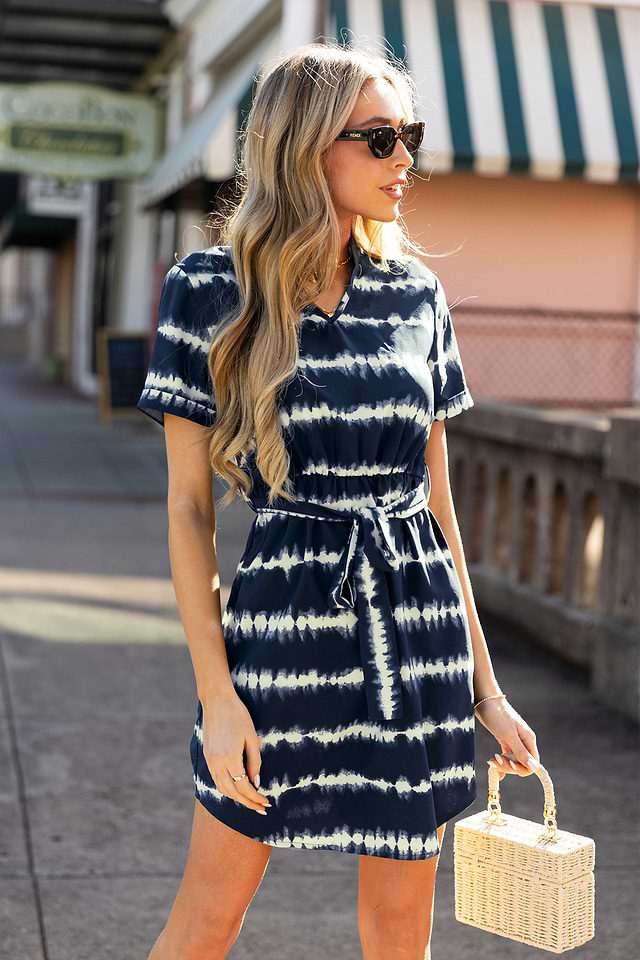 navy blue and white tie dye dress Girl's Blue & White Tie-Dye Short-Sleeve A-Line Dress