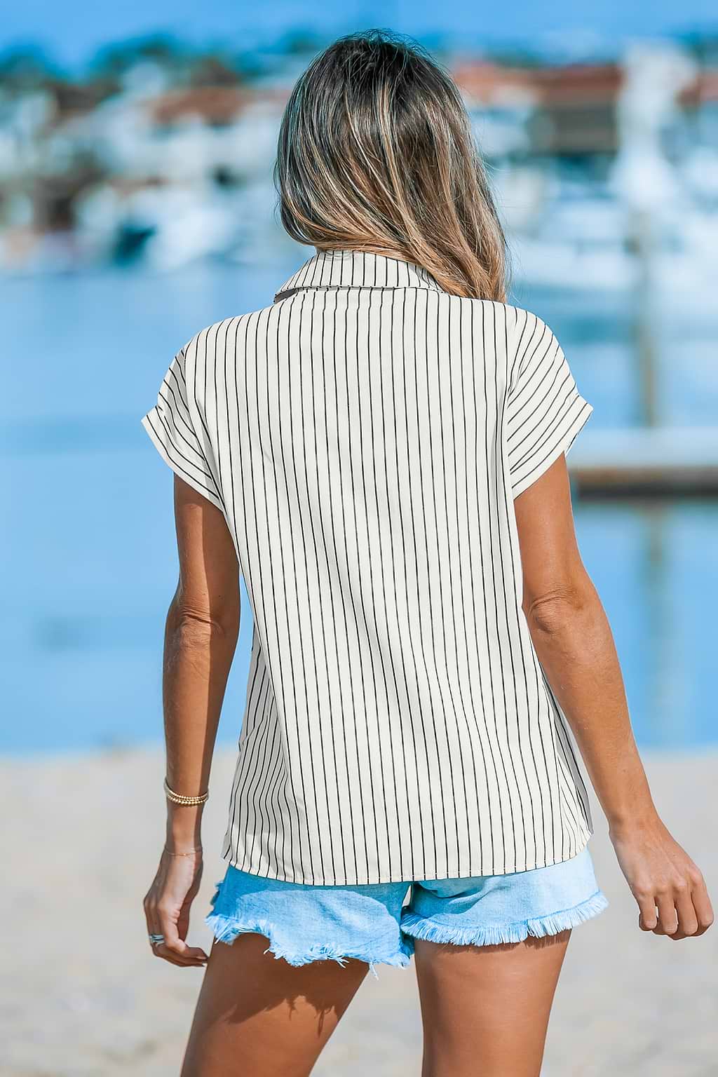 Striped Button-Up Collared Shirt