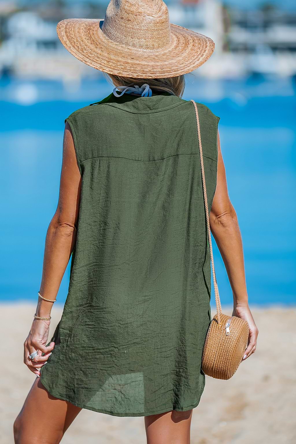 Olive Basic Collar Cover-Up Dress