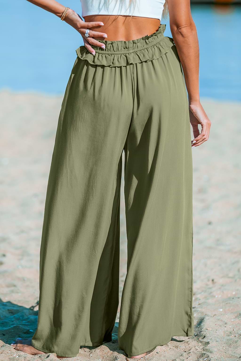 Olive Paperbag Wide Leg Pants