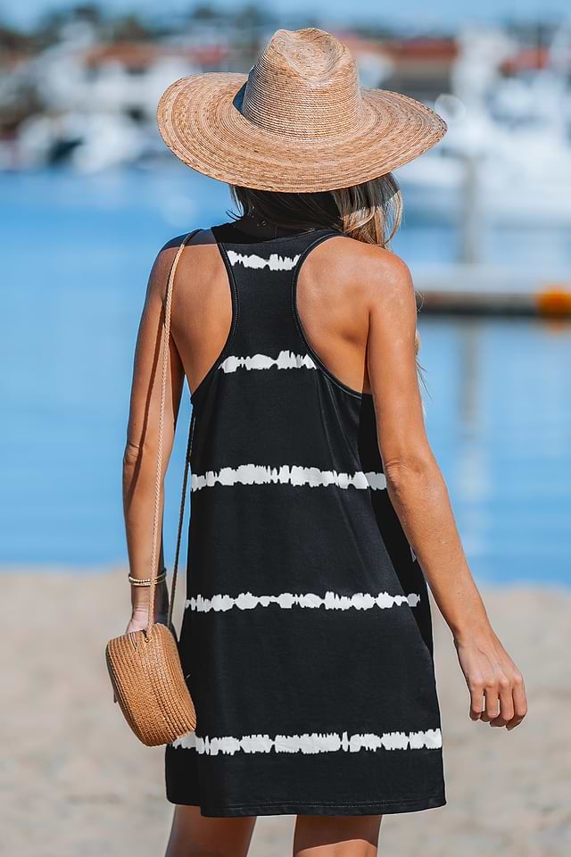 Black-and-White Tie Dye Stripe Mini Dress