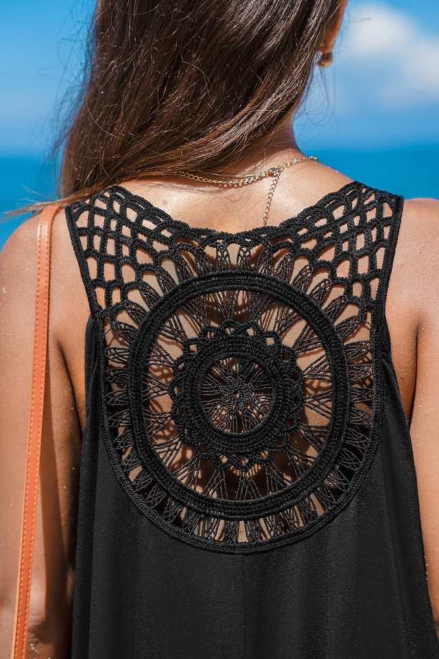 Black Jersey Handkerchief Hem Cover-Up Dress