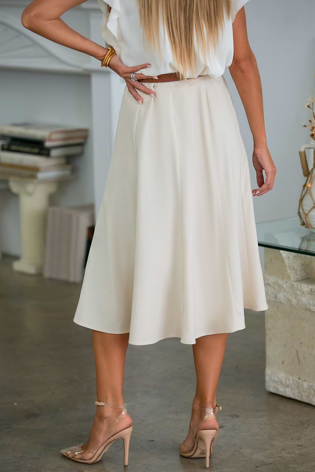 Beige uitlopende maxirok