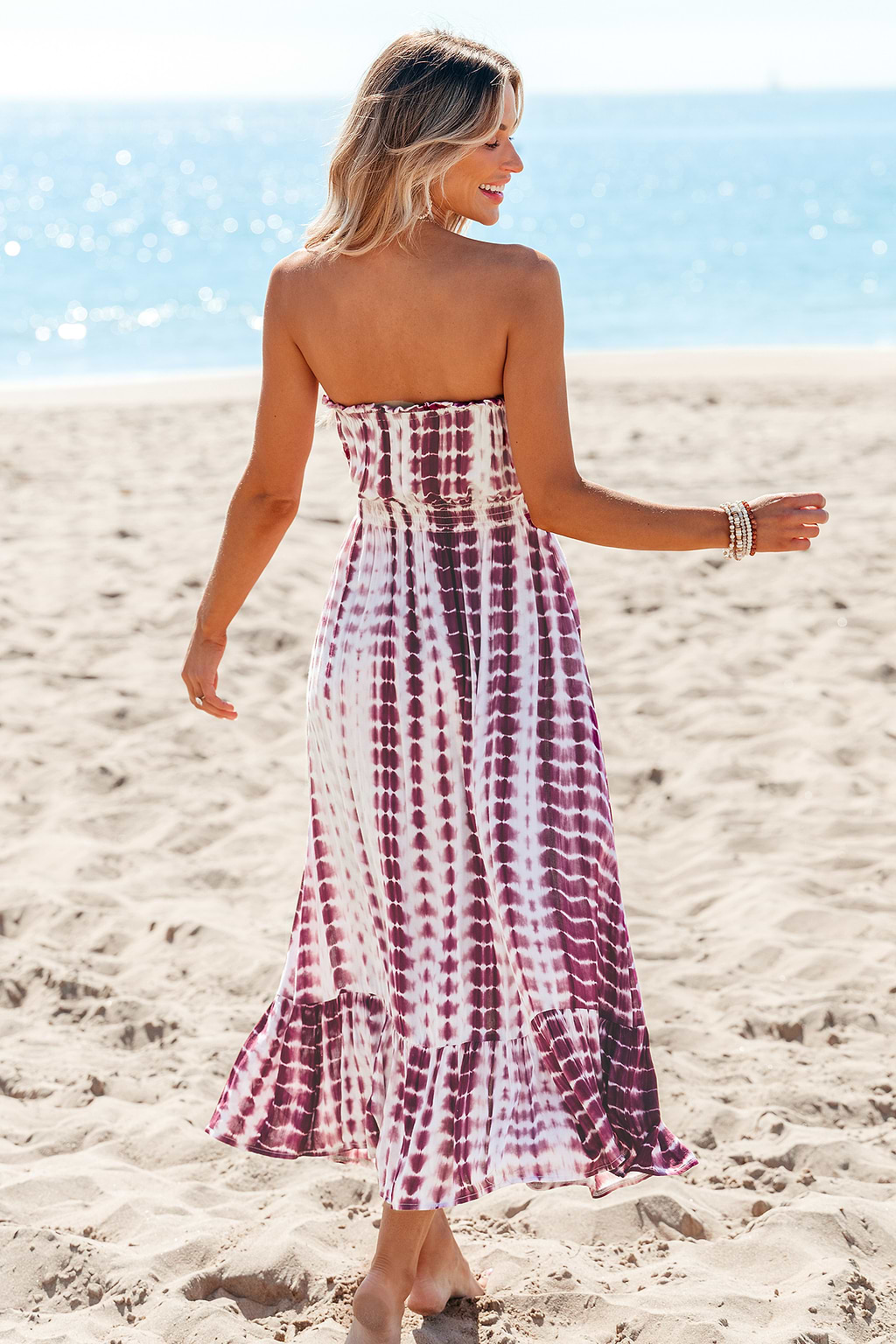 Brick Tie Dye Smocked Waist Maxi Tube Dress