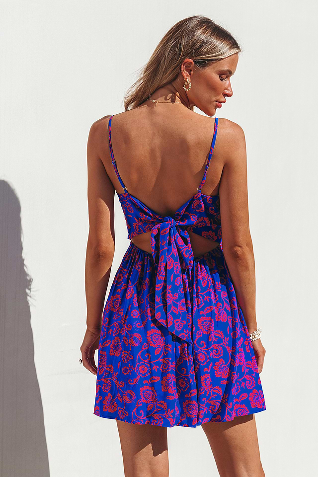 ethnic mini dress Boho Floral Block Print Cotton Dress  Long Sleeve Indian Mini Dress   Tassel Tie Waist  Vintage Ethnic Short Dress for Women
