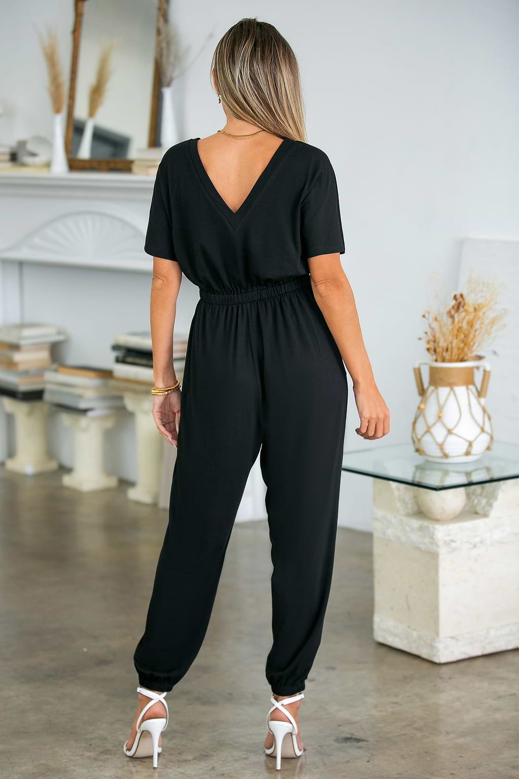 Black Tapered Leg Jersey Jumpsuit