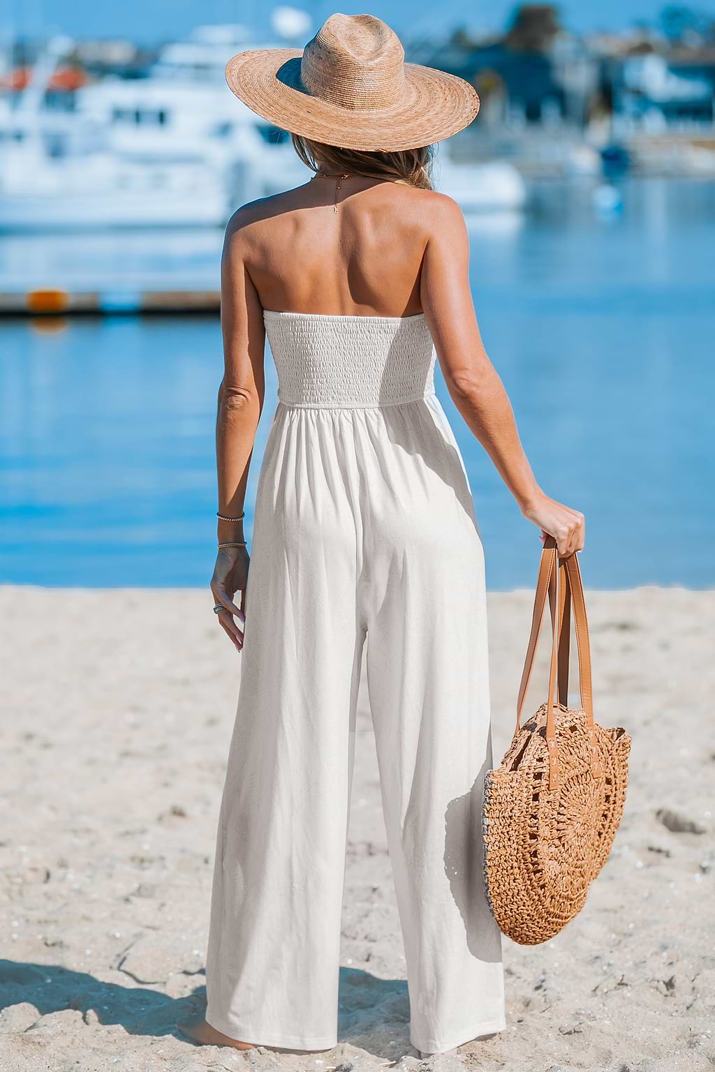 Tropical Strapless Jersey Jumpsuit