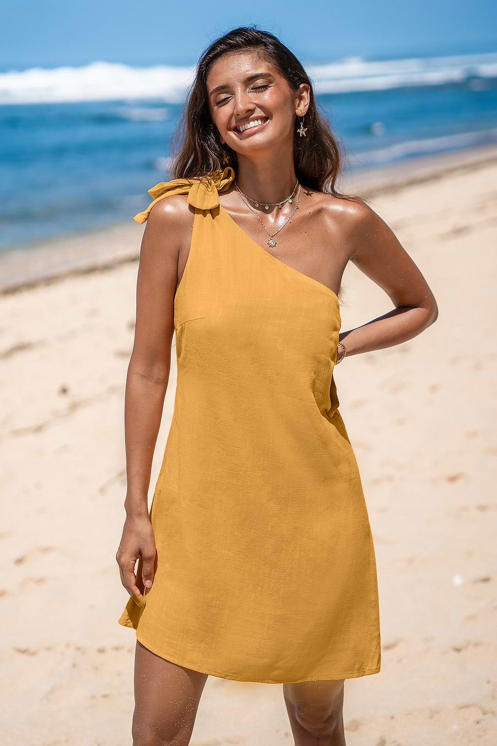 Sunflower Yellow One-Shoulder Mini Dress