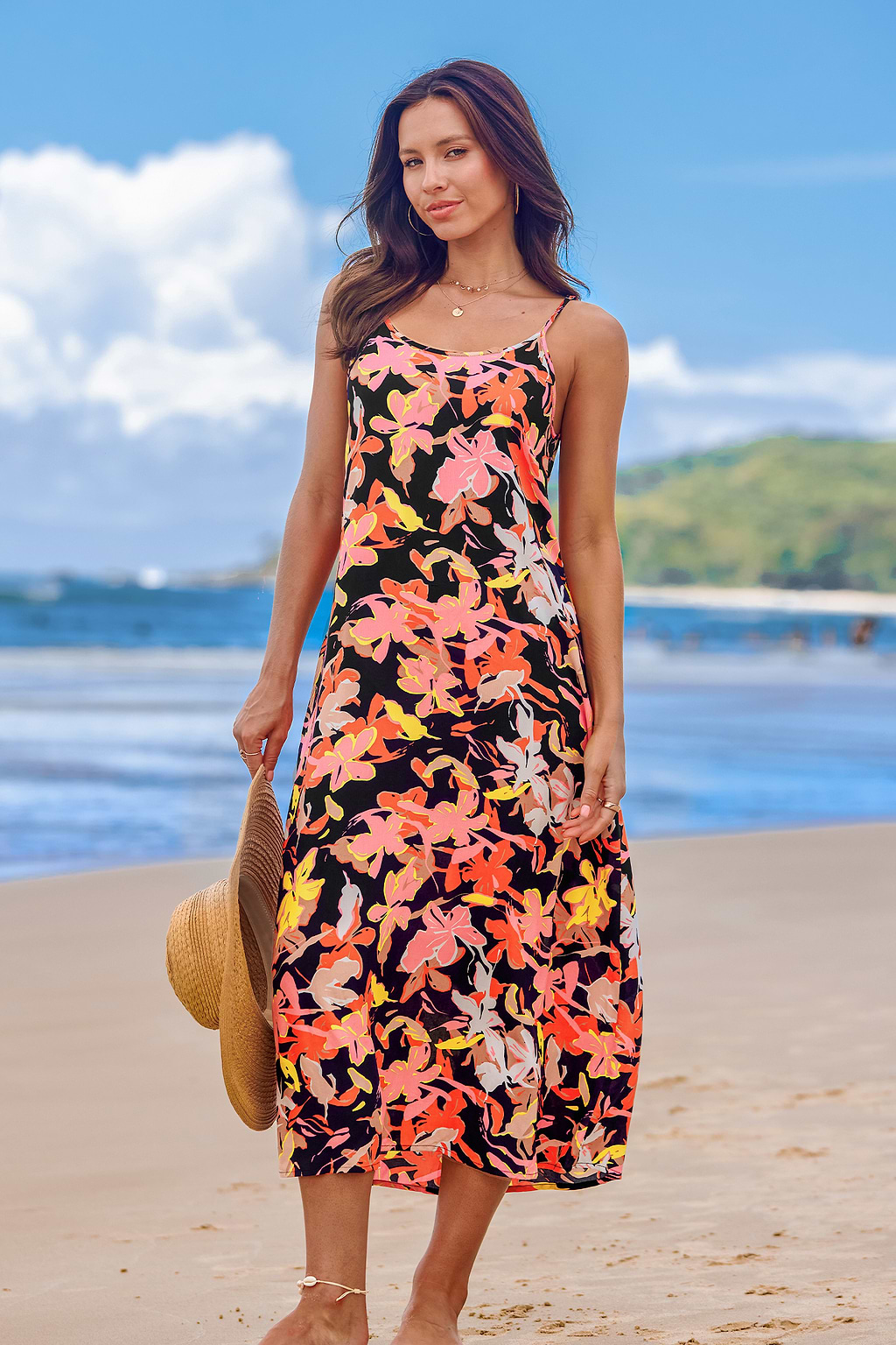 Maxi-Slipkleid mit U-Ausschnitt und Blumenmuster