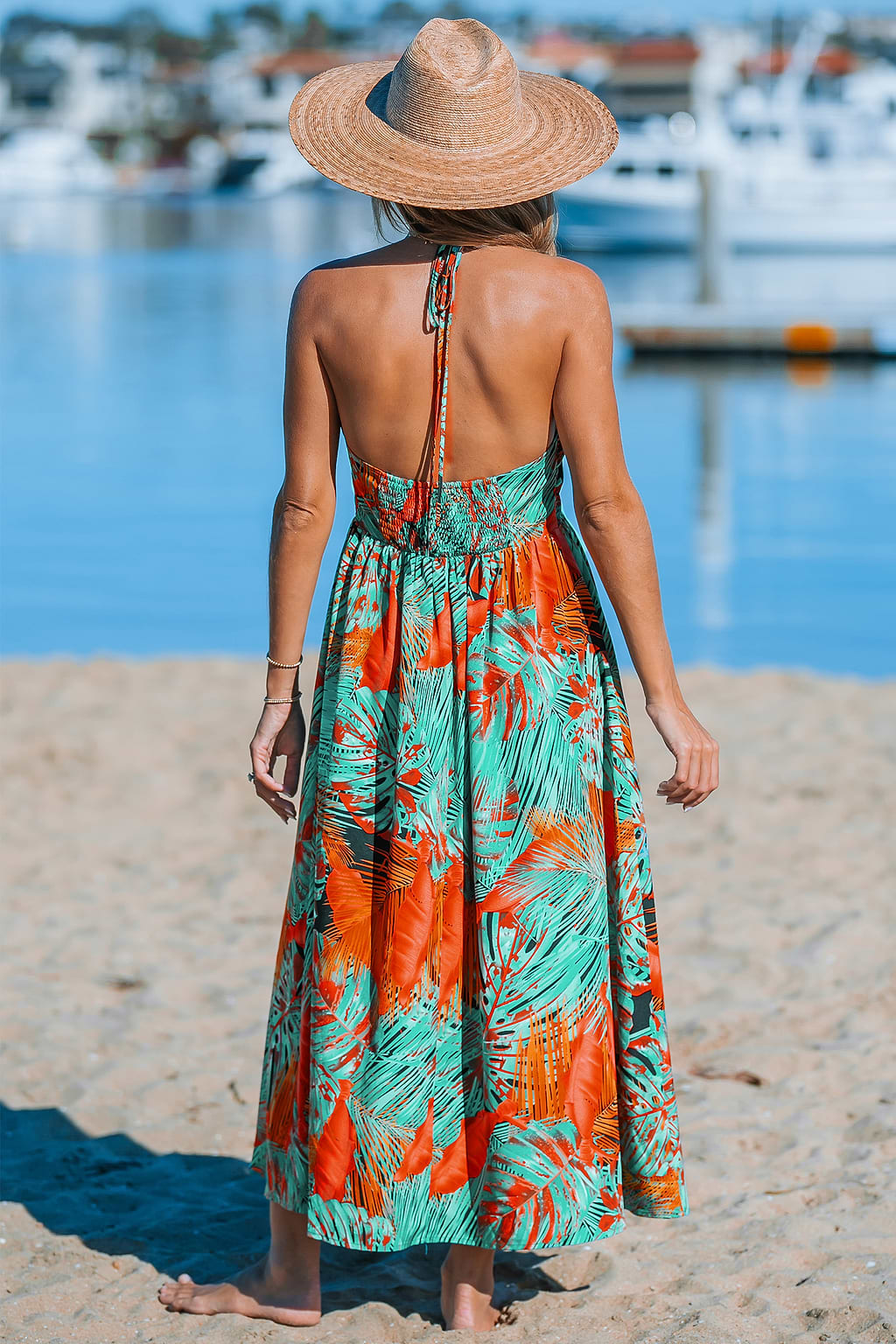 Tropische abstracte halternek maxi-jurk