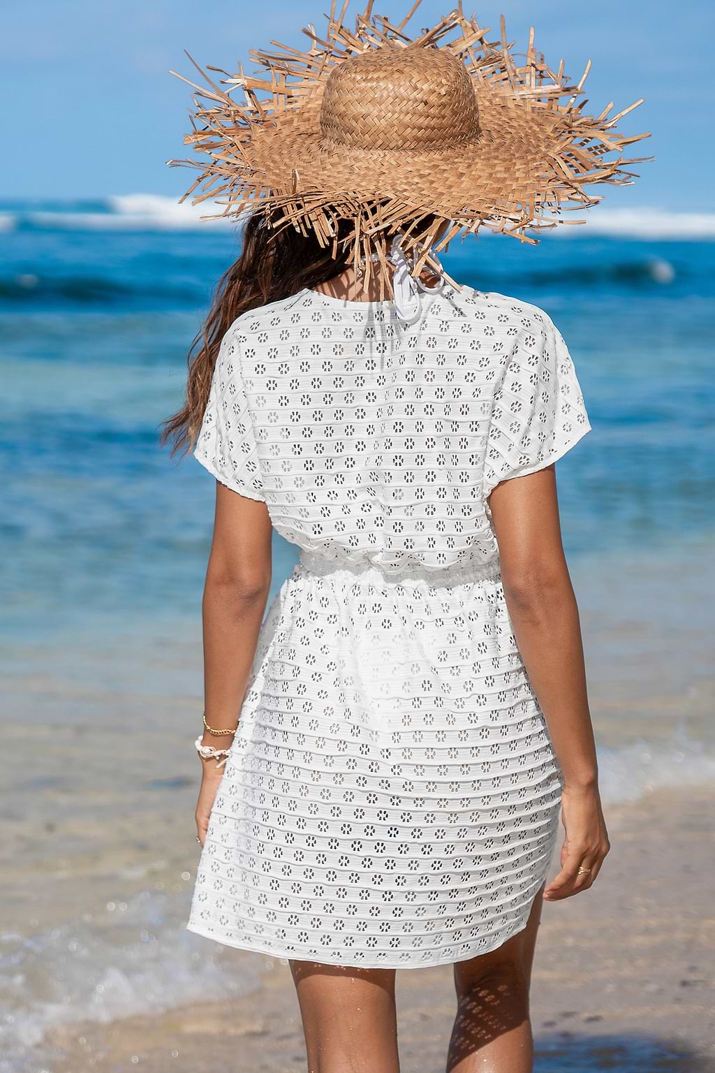 White Dolman Sleeve Cutout Mini Cover-Up