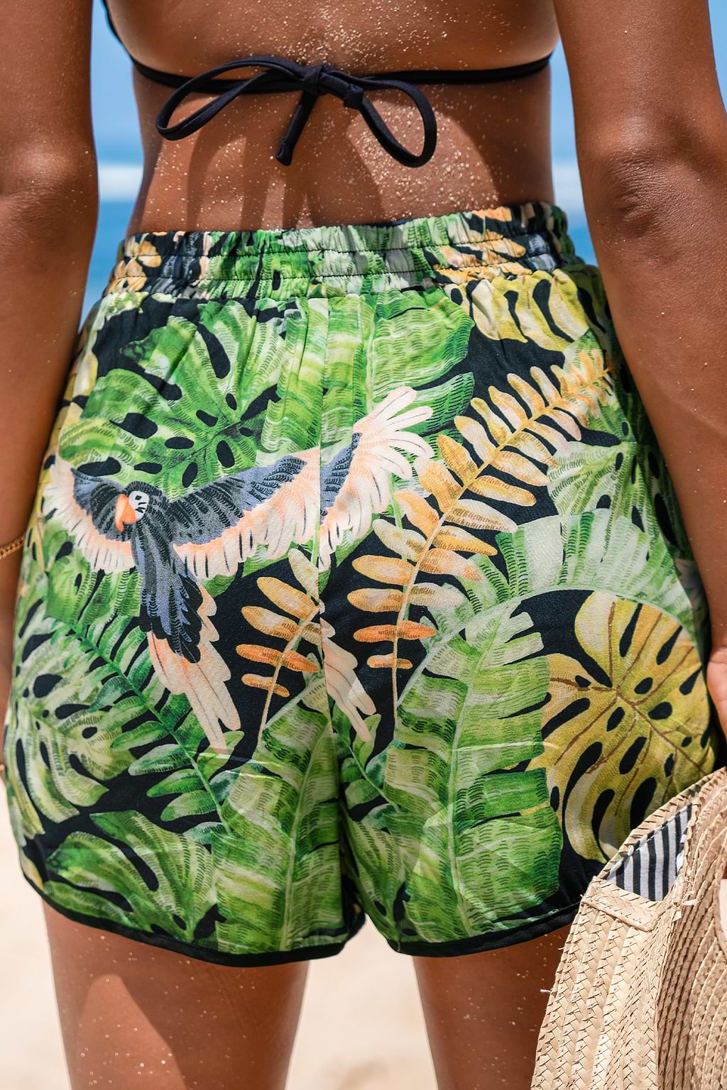 Tropical Drawstring Waist Straight Leg Shorts