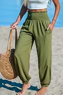 Groene gesmokte taille casual broek met toelopende pijpen