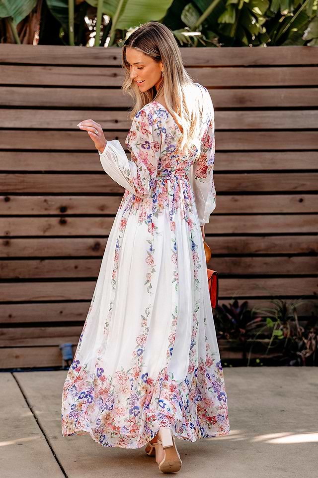 Floral Romance Blouson Sleeve Maxi Dress