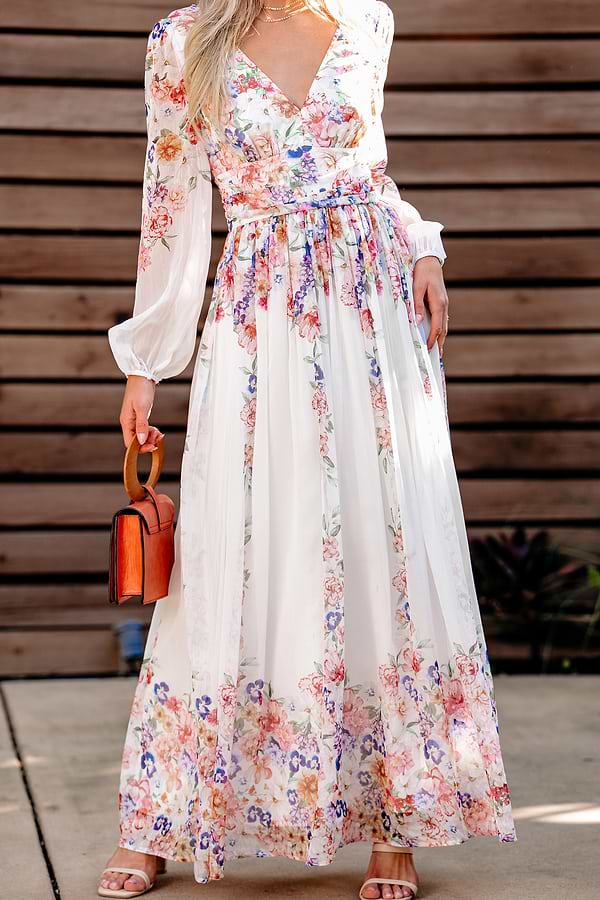 chinese dress ladies Buy Floral Off-White Blouson Sleeve Maxi Dress main image 0