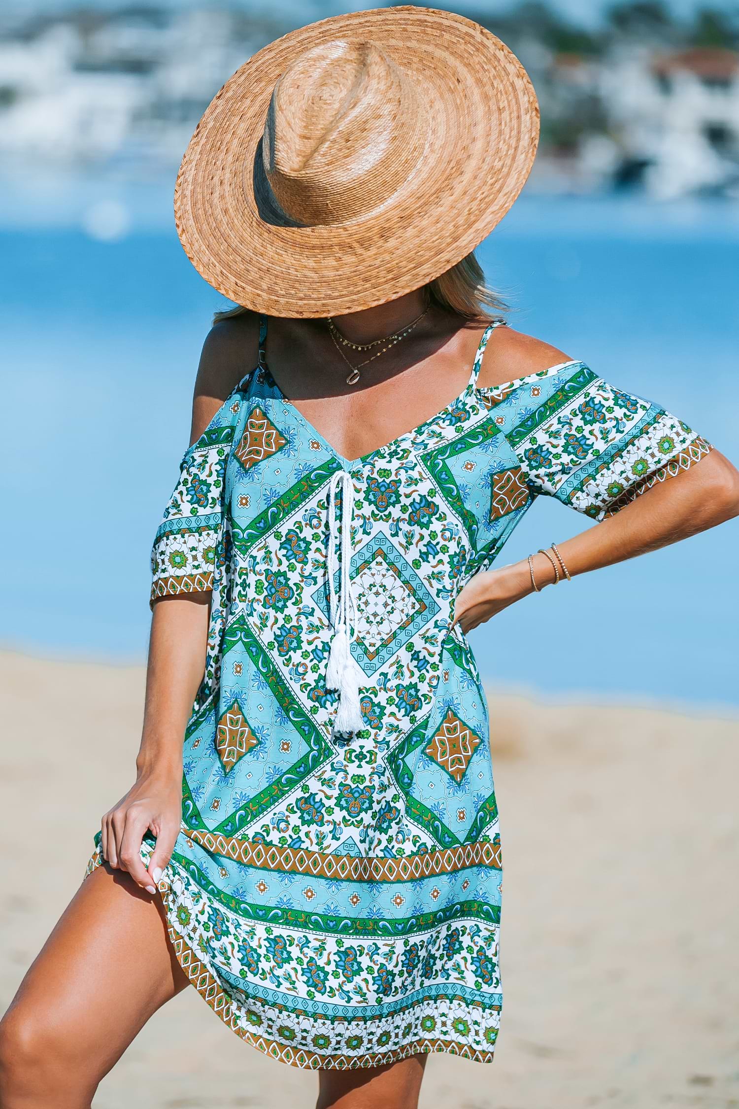 Boho Patchwork Cutout Mini Dress