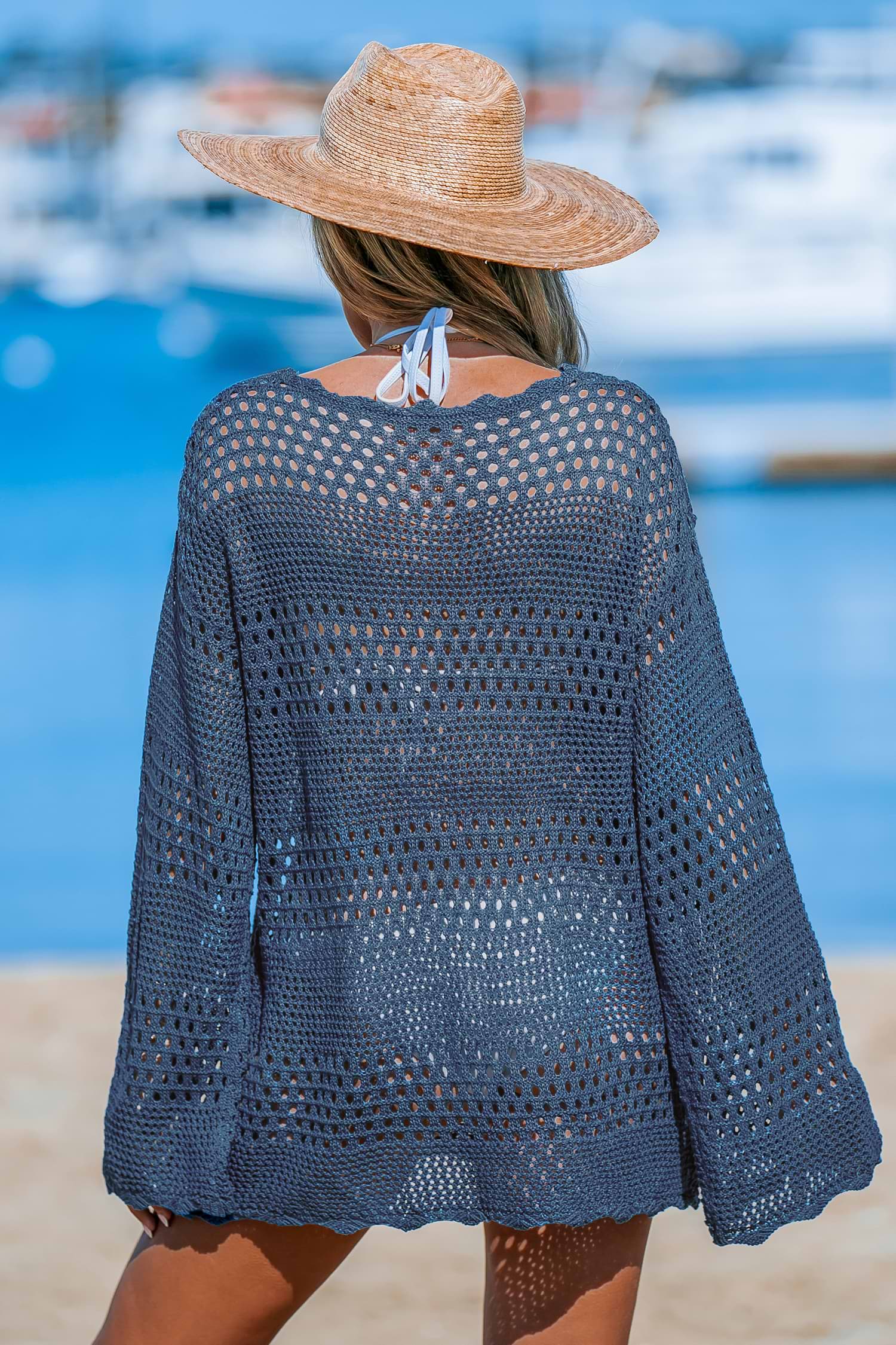 Sapphire Long Sleeve Crochet Cover-Up