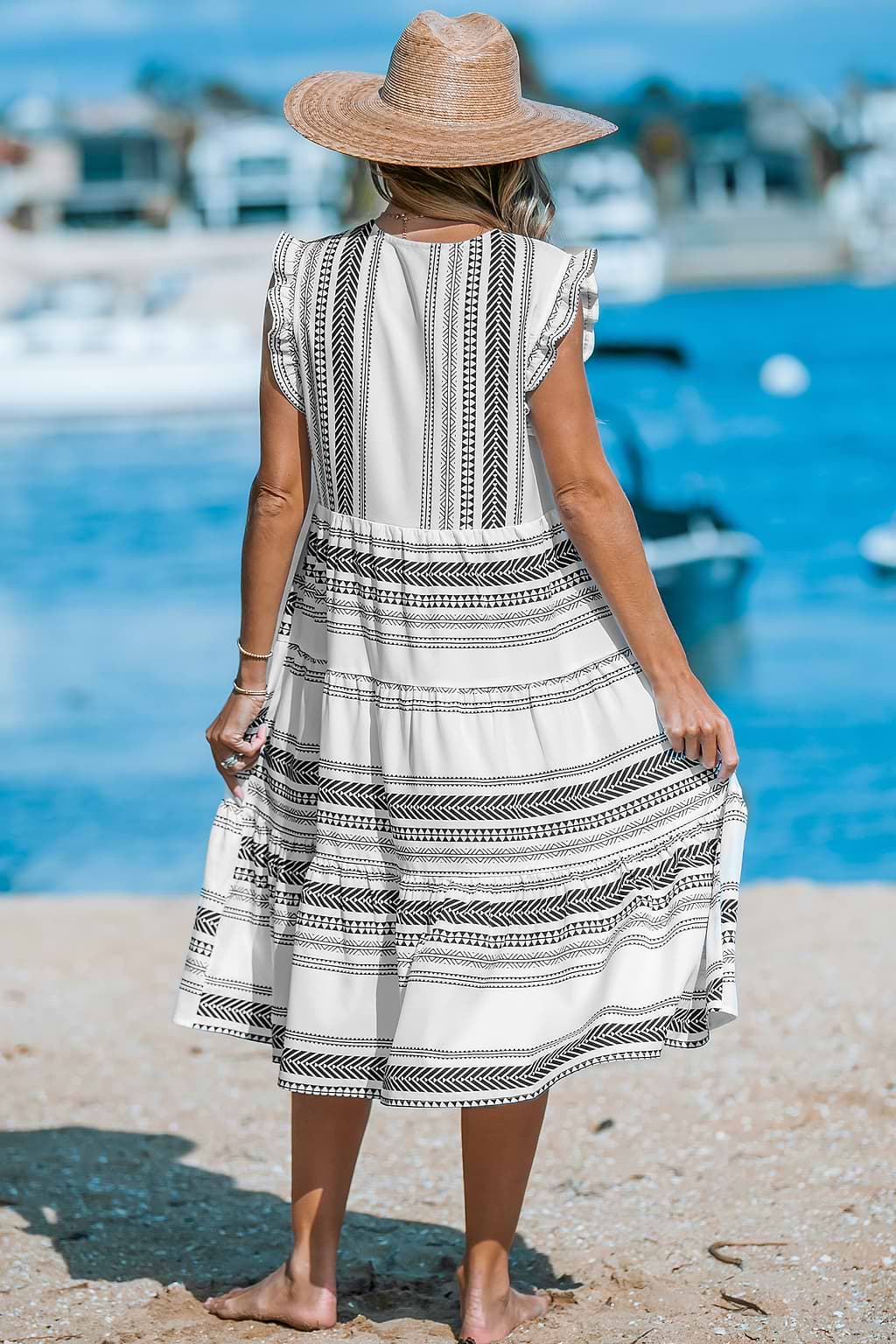 Boho Sleeveless Ruffled Midi Dress