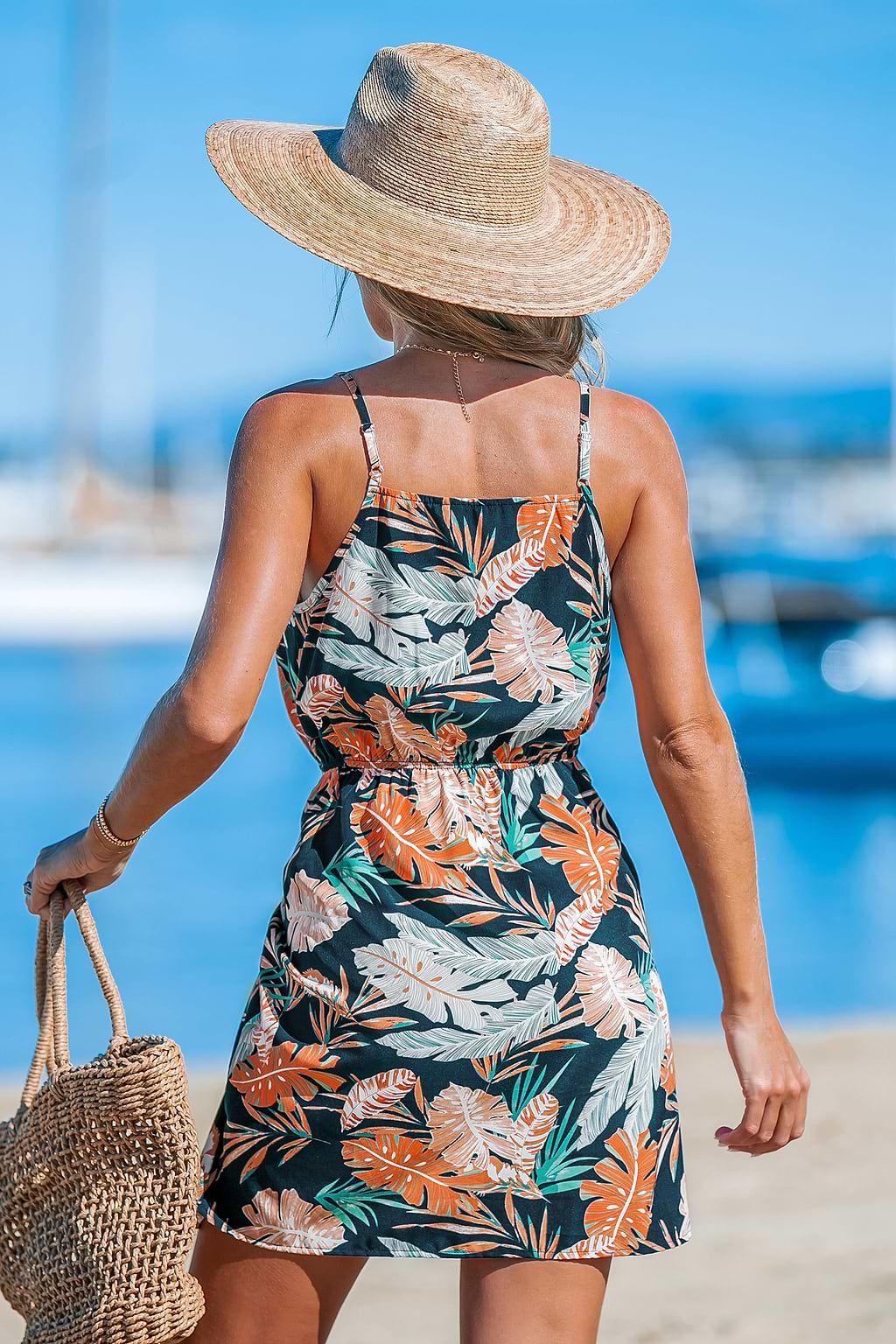 Tropical Leaf Sweetheart Wrap Mini Dress