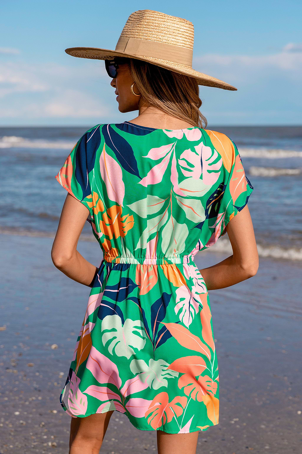 Vibrant Tropics Short Sleeve Mini Cover-Up Dress