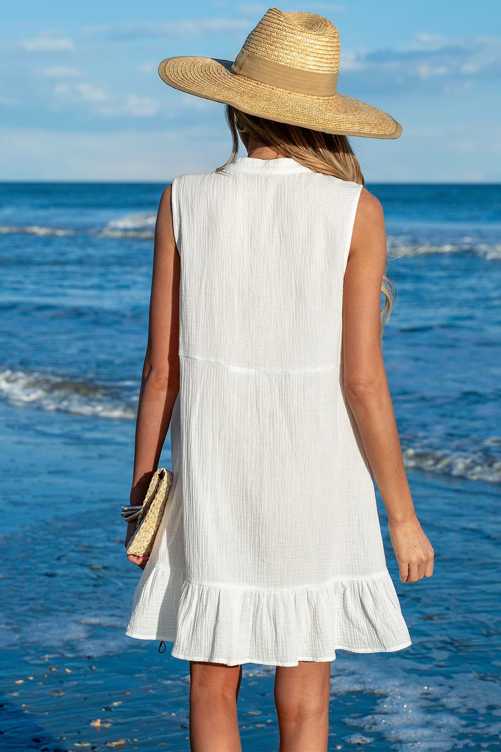 White Ruffle Hem Mini Cover-Up Dress