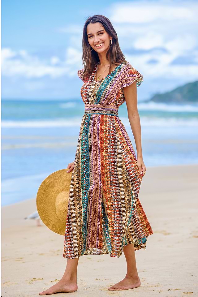 Boho V-Neck Flutter Sleeve Maxi Dress Boho V-Neck Flutter Sleeve Maxi Dress