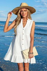 White Ruffle Hem Mini Cover-Up Dress