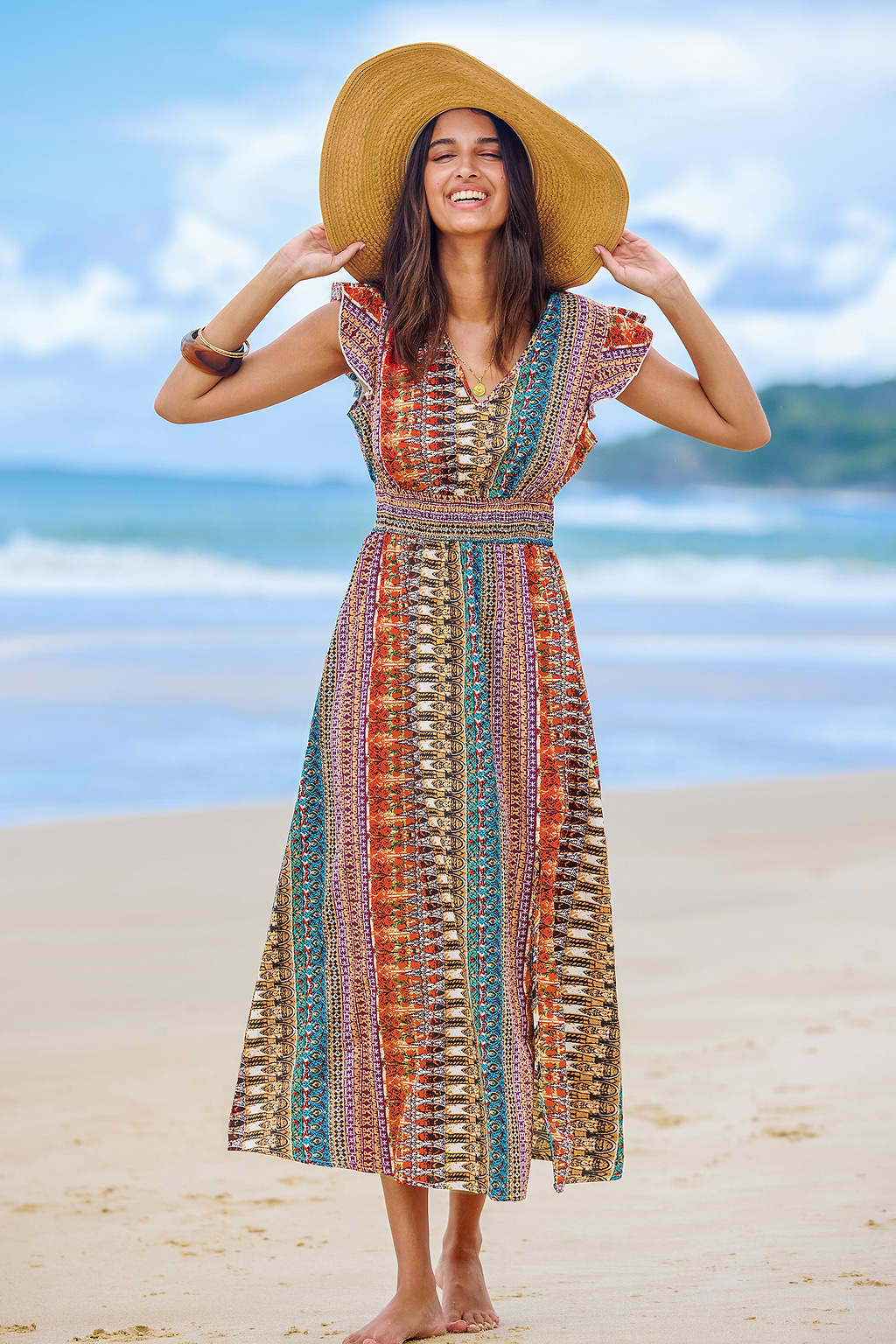 Boho V-Neck Flutter Sleeve Maxi Dress