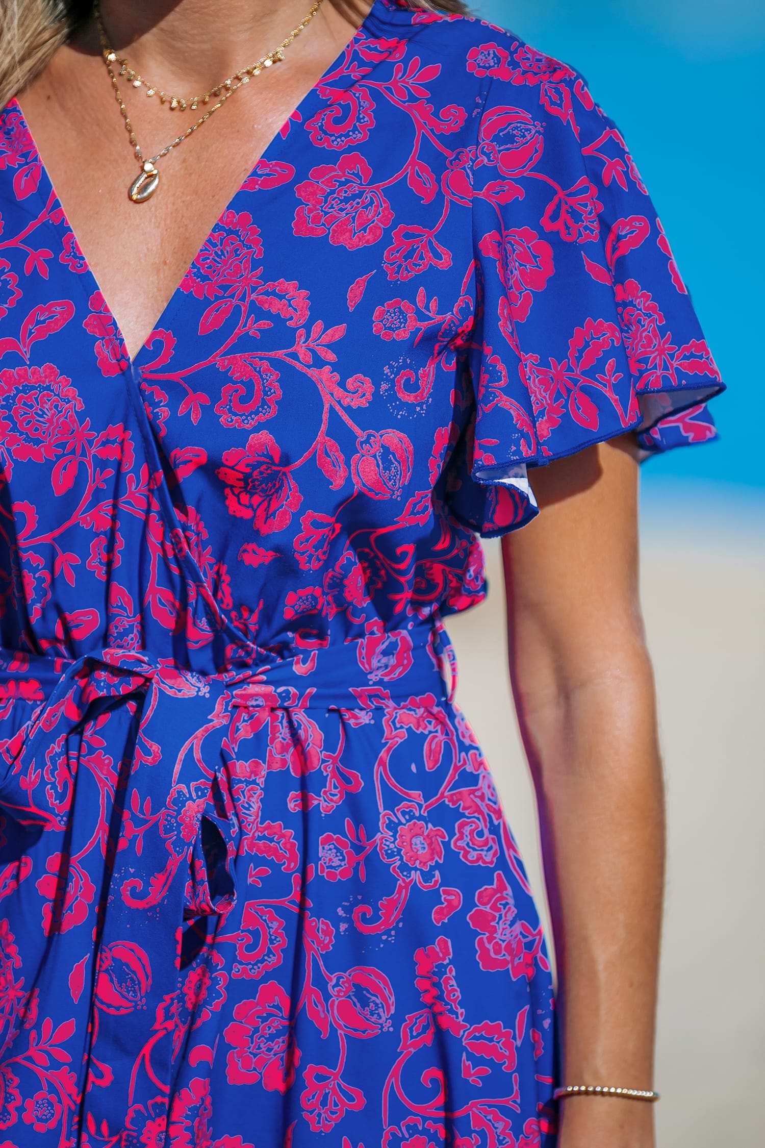 関税送料込【CUPSHE】Floral Print Knotted V-Neck マキシドレス Floral Print Knotted V-Neck Maxi Dress