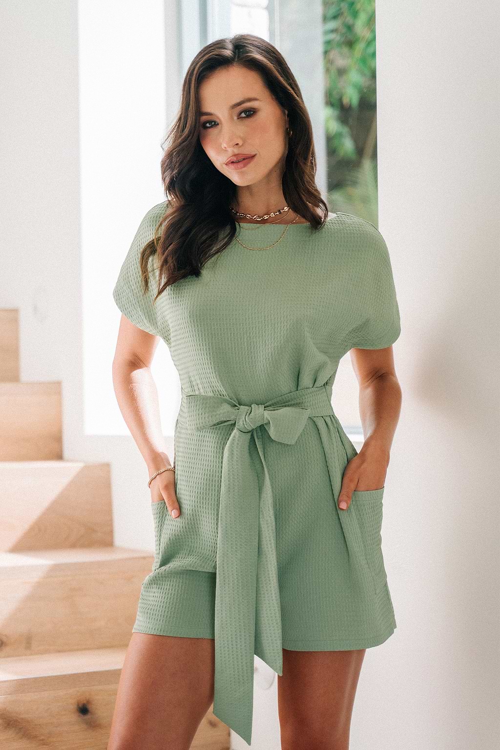 Light Green Boat Neck Romper