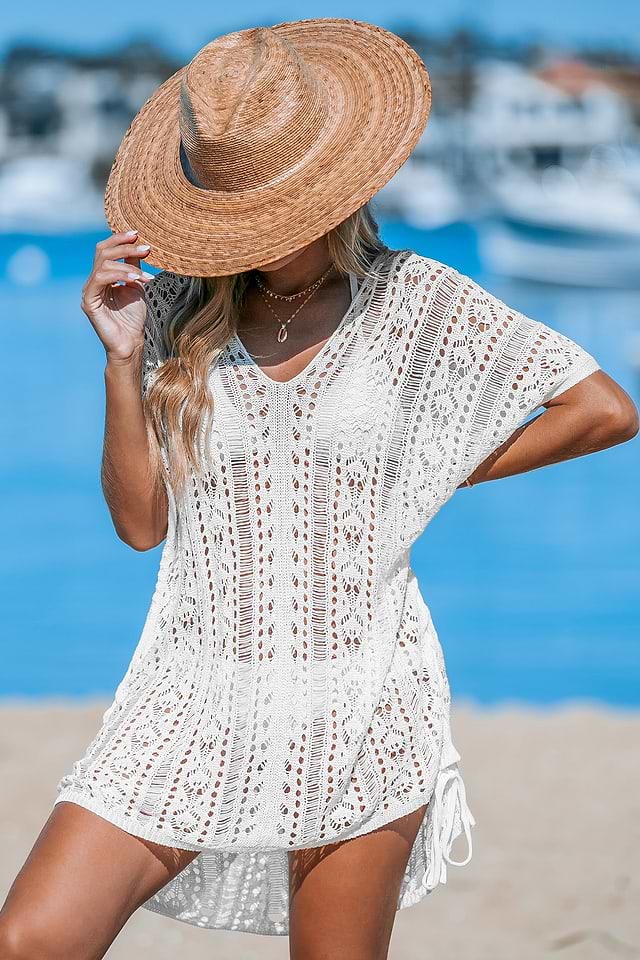 White Lace-Up Mini Cover-Up Dress White Lace-Up Mini Cover-Up Dress