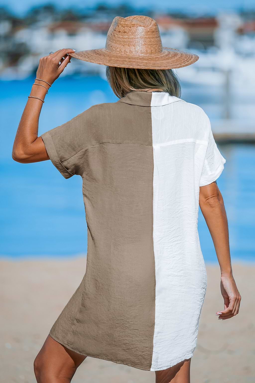 White Collared Button Front Cover-Up T-Shirt Dress