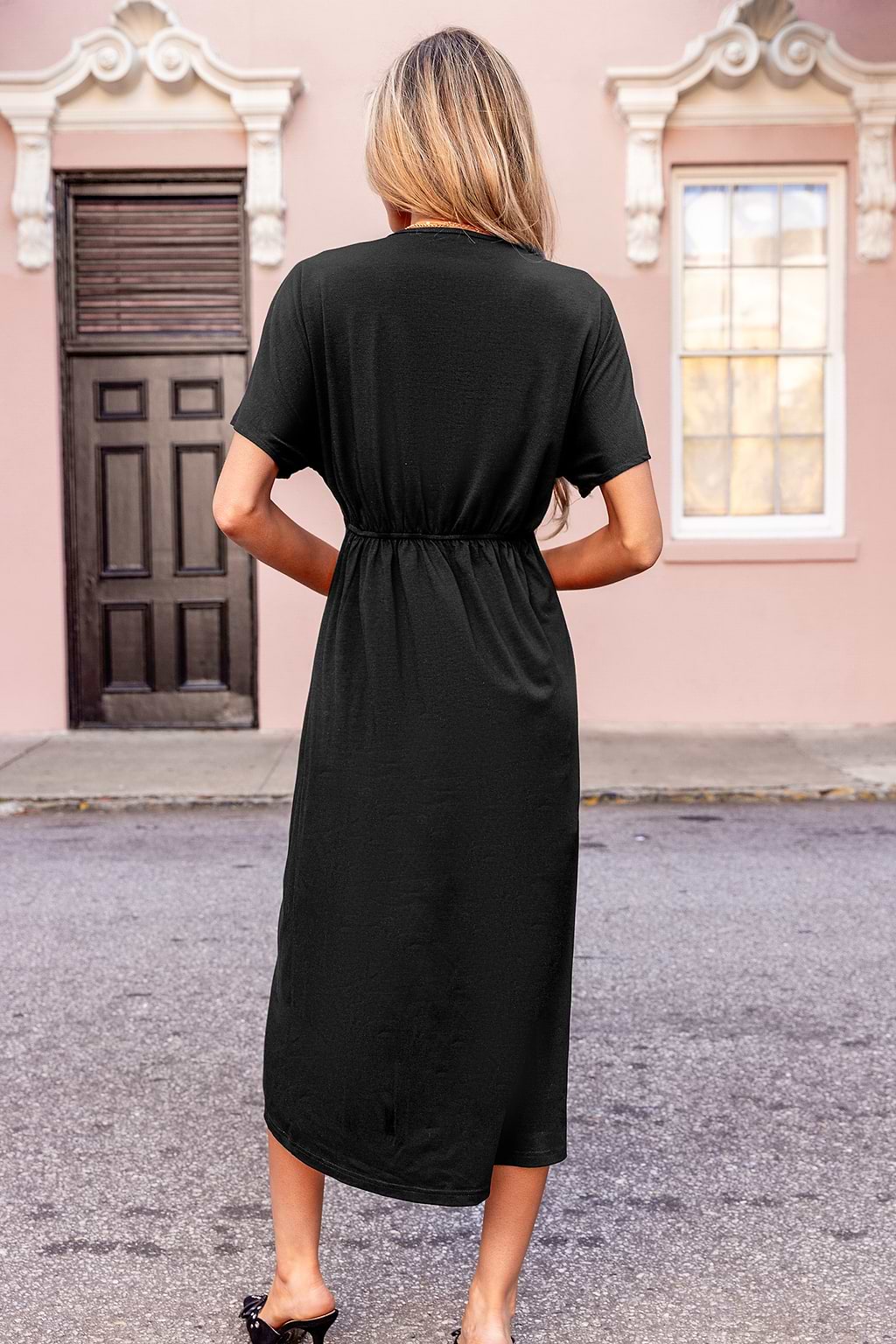 Black V-Neck Front Twist Maxi Dress