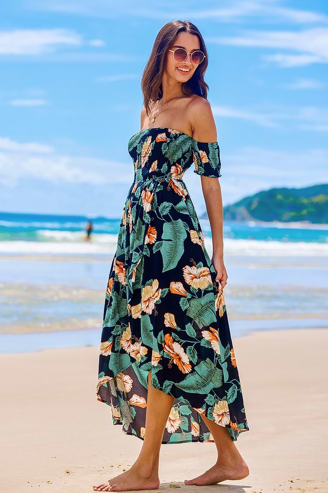 off shoulder tropical dress Off Shoulder Floral Lace Maxi Dress