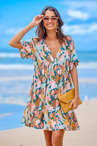 Soft Tropics Short Sleeve Mini Dress-Cupshe UK